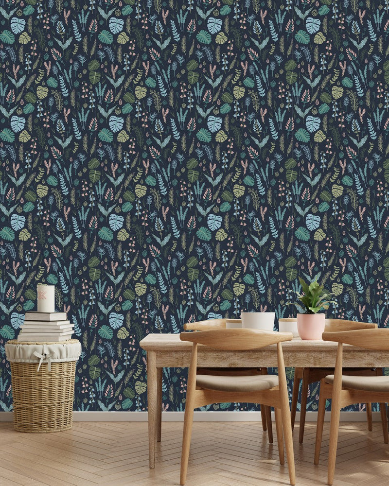 Dark Wallpaper with Little Leaves