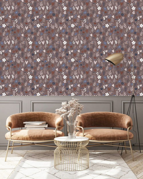 Botanical Flowers and Leaves Wallpaper