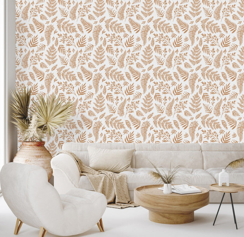 Dark Beige Leaves Wallpaper