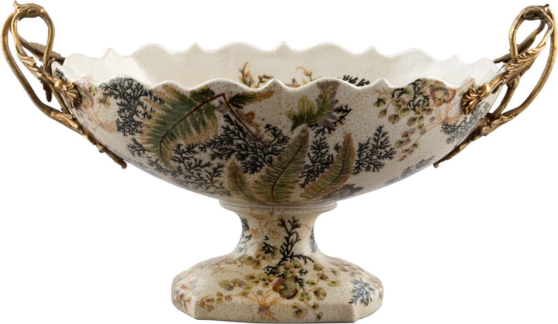 Lovecup Centerpiece Table Top Bowl with Bronze Handles and Moss Fern Design L209