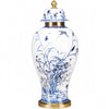 Lovecup ROUND JAR WITH BRONZE- BLUE AND WHITE WITH REAL GOLD GLAZE L320