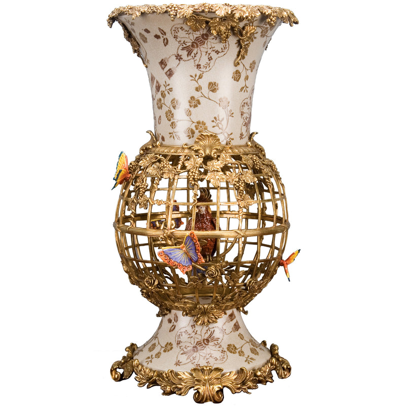 Lovecup Bronze Bird Cage Vase with Parrot L338