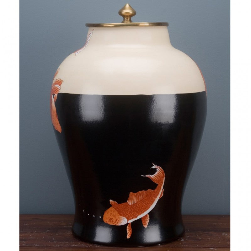 Lovecup Porcelain Jar with Koi and Bronze Ormolu Lid L340