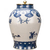 Big Porcelain Jar with Bronze Ormolu Lid and Blue and White Flowers L345