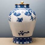 Big Porcelain Jar with Bronze Ormolu Lid and Blue and White Flowers L345