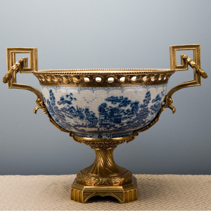 Lovecup Loving Cup Basin with Bronze Ormolu and Blue Willow L346