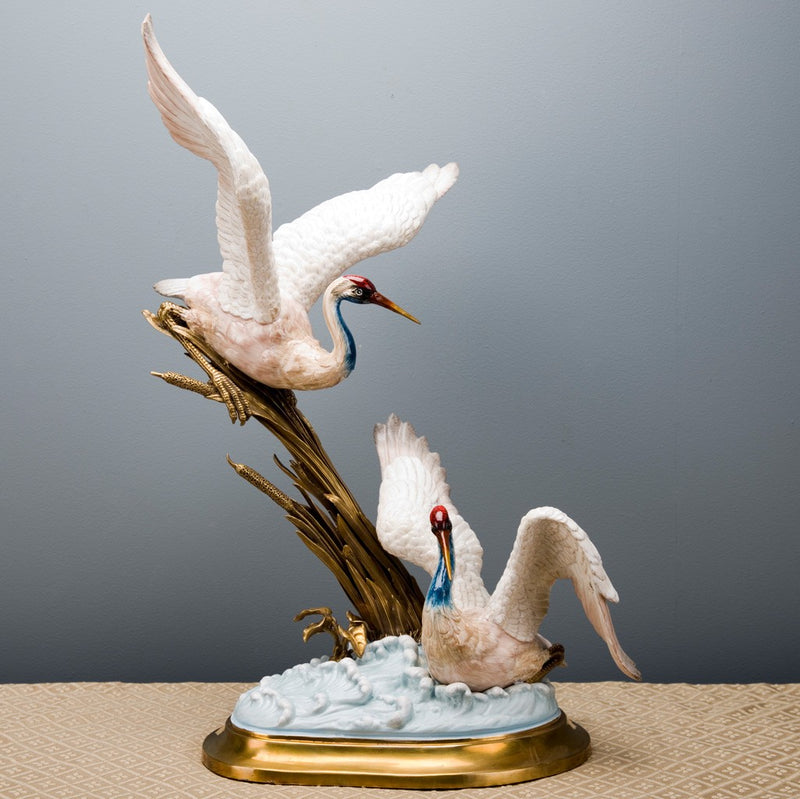 Lovecup Double Seagull Ceramic Figurine with Bronze L352