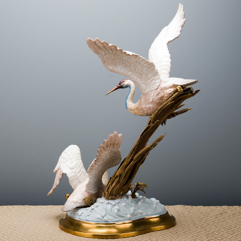 Lovecup Double Seagull Ceramic Figurine with Bronze L352