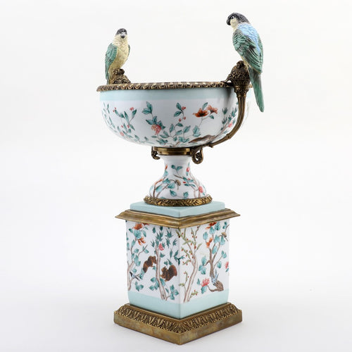 Lovecup Porcelain Vase Double Bird Handle With Bronze Ormolu L410