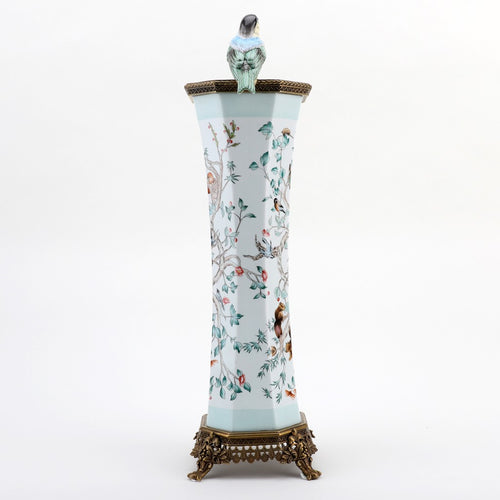 Lovecup Porcelain Octagonal Vase with Bronze Ormolu L412