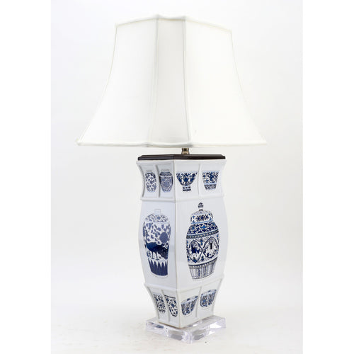 Lovecup Porcelain Rectangular Vase Lamp with Blue and White Vases L436