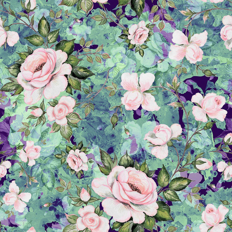 Pink Roses on Green Wallpaper