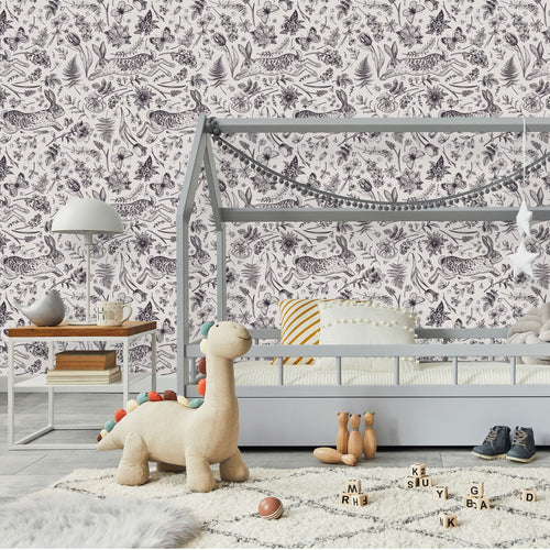 Black and White Hares Pattern Wallpaper