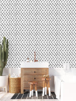 White Wallpaper with Black Dashes