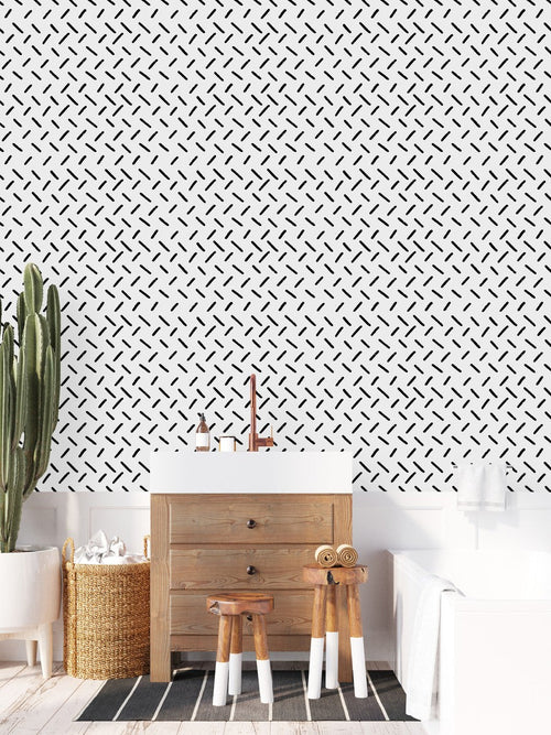 White Wallpaper with Black Dashes