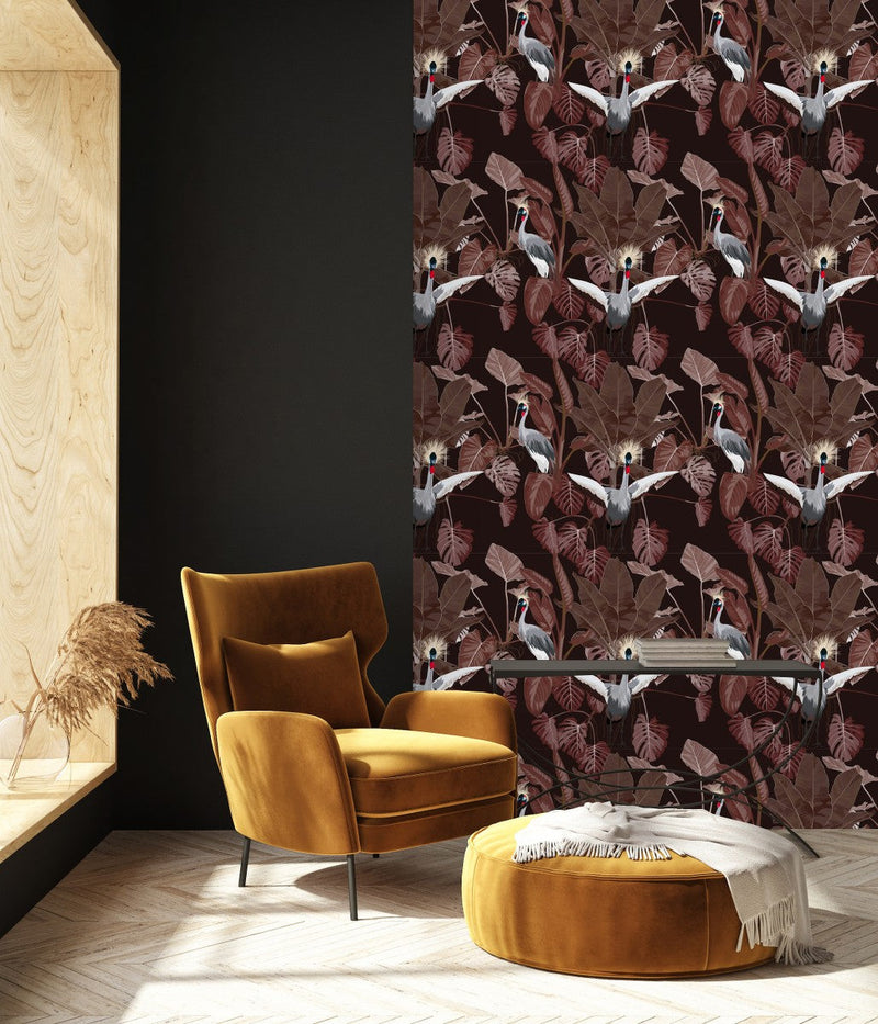 Burgundy Wallpaper with Leaves