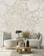 Beige Large Peonies Wallpaper