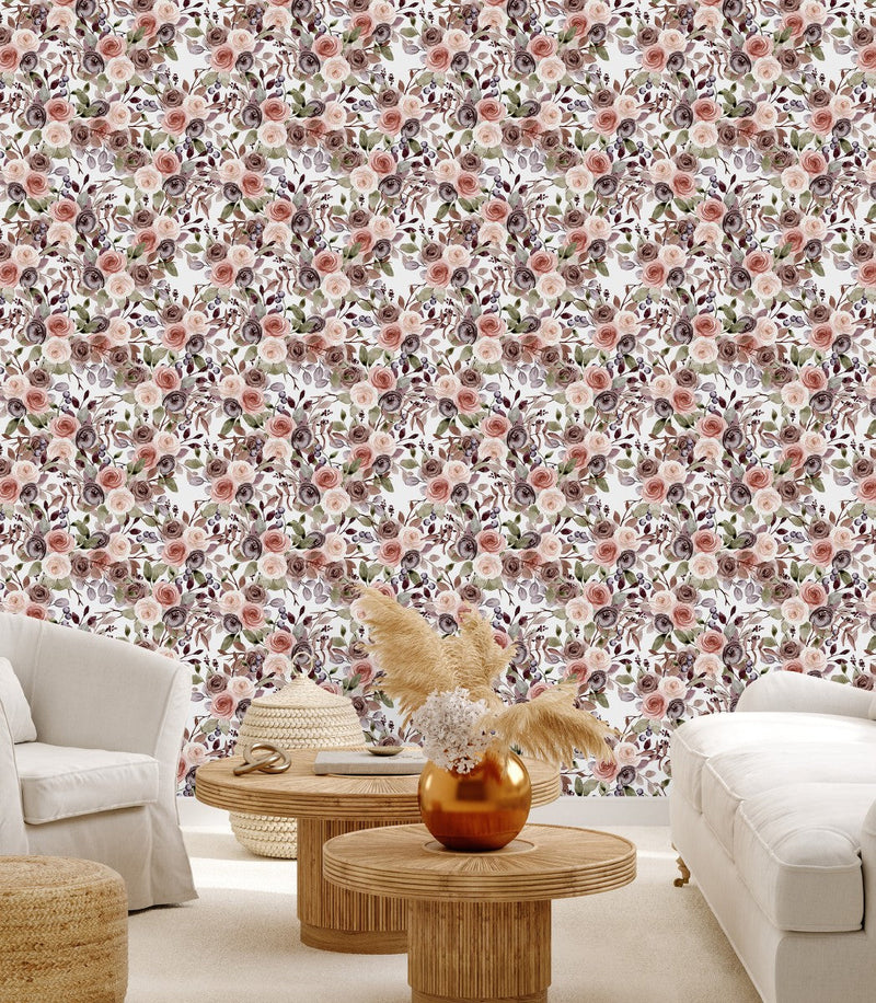 Modish Beige Floral Wallpaper Chic