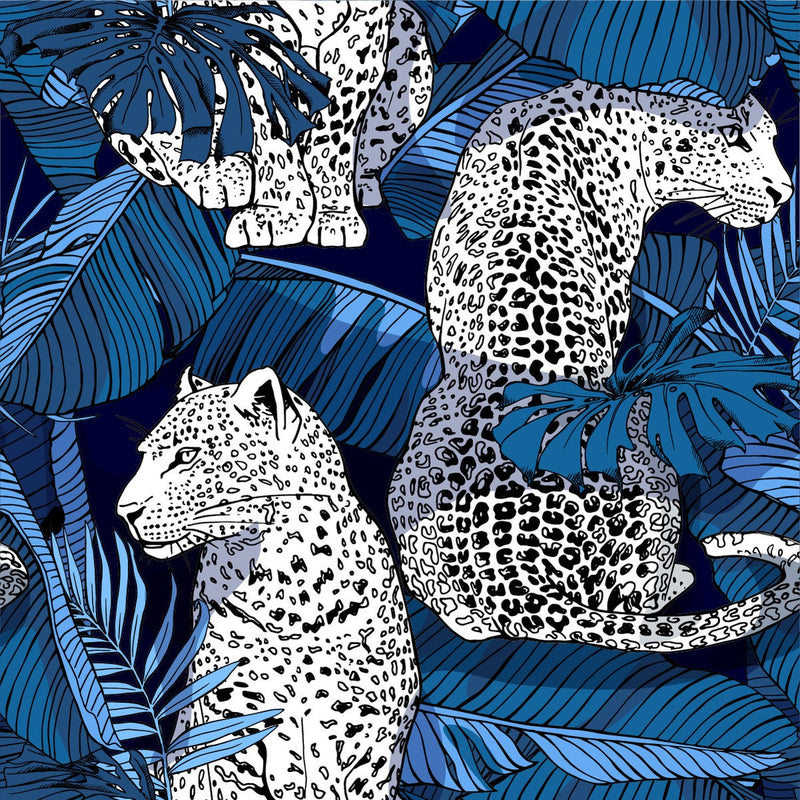 Dark Blue Leaves Pattern Wallpaper