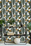 Palm Leaves with Exotic Flowers Wallpaper