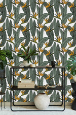 Palm Leaves with Exotic Flowers Wallpaper