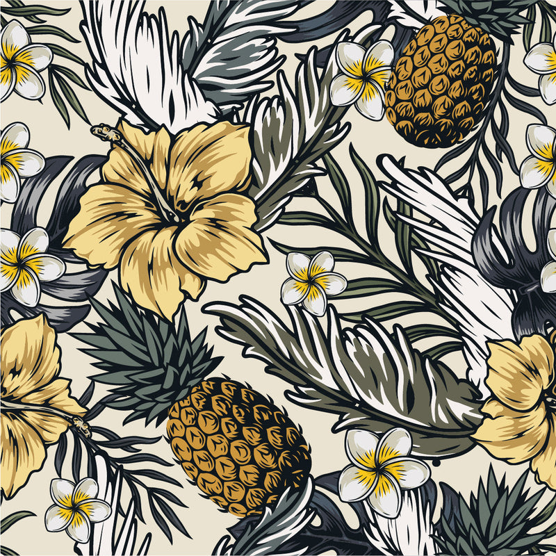Voguish Pineapple and Flowers Wallpaper Tasteful