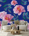 Pink Roses on Blue Wallpaper
