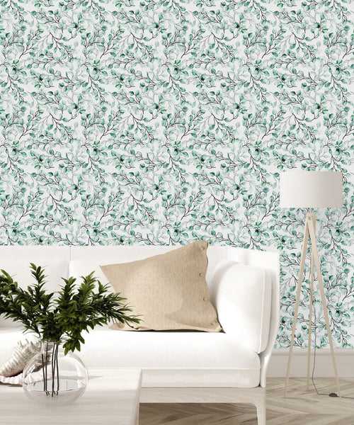 White Wallpaper with Poplar Leaves