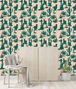 Modish Cactus with Red Flowers Wallpaper Chic