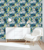 Blue Wallpaper with Pineapple