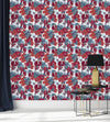 Blue Monstera Leaves and Pomegranate Wallpaper