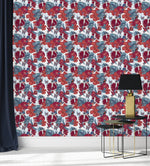 Blue Monstera Leaves and Pomegranate Wallpaper