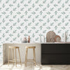 White Wallpaper with Berries and Leaves