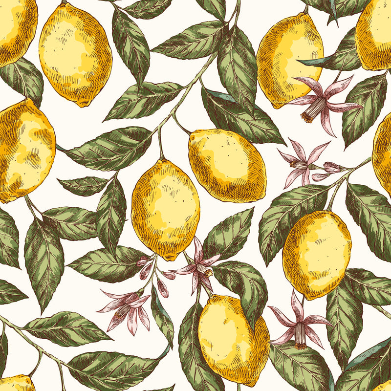 Lemons and Little  Flowers Wallpaper