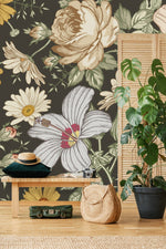Flowers on Dark Green Background Wallpaper