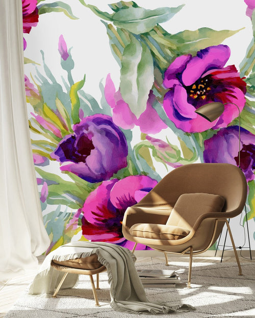 Brightly Water Colored Flowers Wallpaper