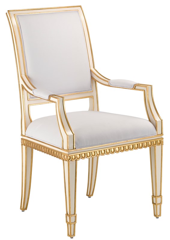 Currey and Company Ines Muslin Ivory Arm Chair 7000-0171