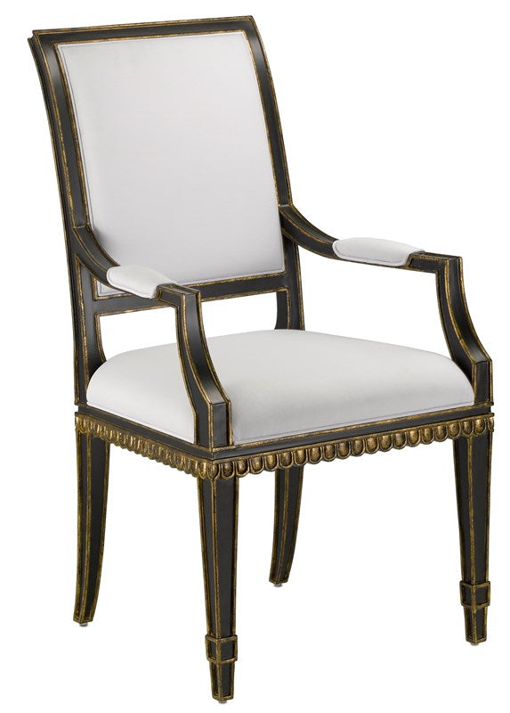Currey and Company Ines Muslin Black Arm Chair 7000-0181