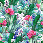 Green Leaves Wallpaper with Pink Flowers