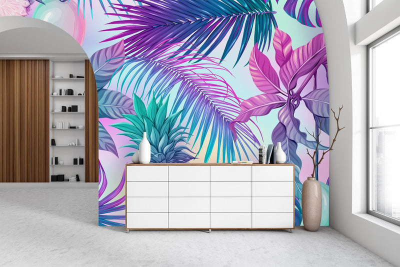 Purple Palms and Pineapple Wallpaper