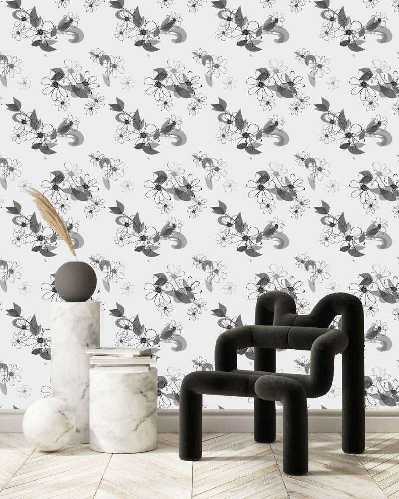Fashionable Black and White Floral Wallpaper Fashionable