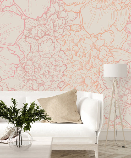Peonies Outline Wallpaper