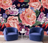 Contemporary Dark Blue Wallpaper with Flowers Modern