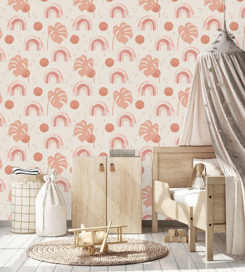 Pink Hand Drawn Rainbow Wallpaper