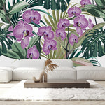 Orchid Flowers and Exotic Leaves Wallpaper