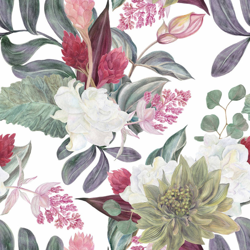 Contemporary Modern White Wallpaper with Flowers