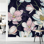 Dark Purple Wallpaper with Flowers
