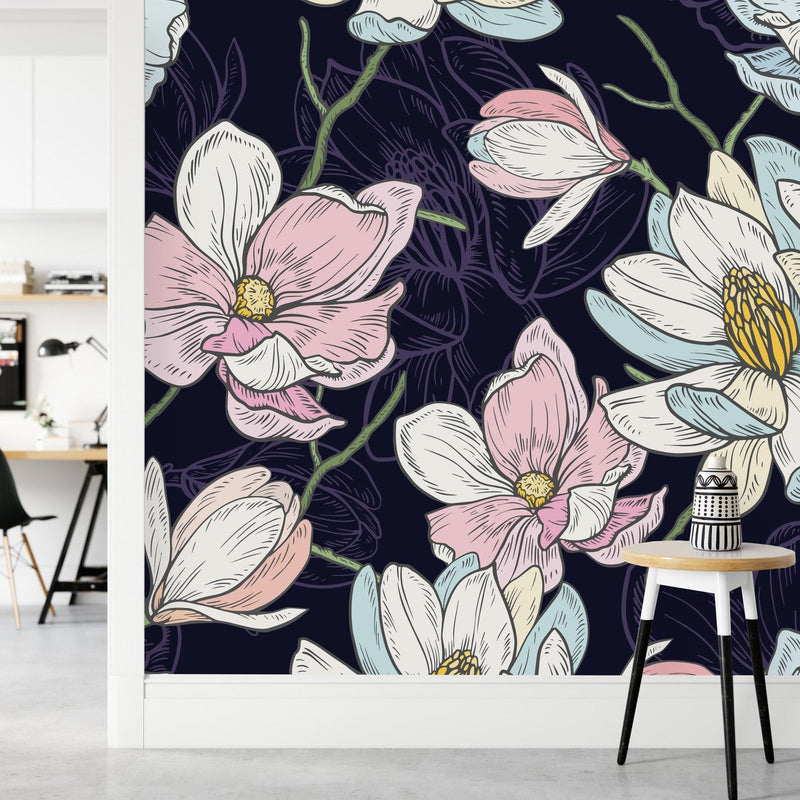 Dark Purple Wallpaper with Flowers