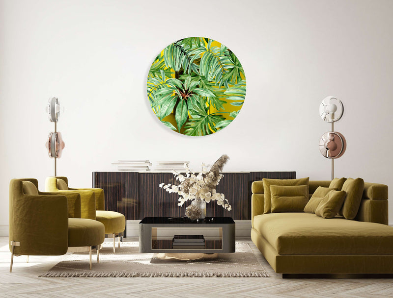 Jungle Green Leaves Printed Mirror Acrylic Circles