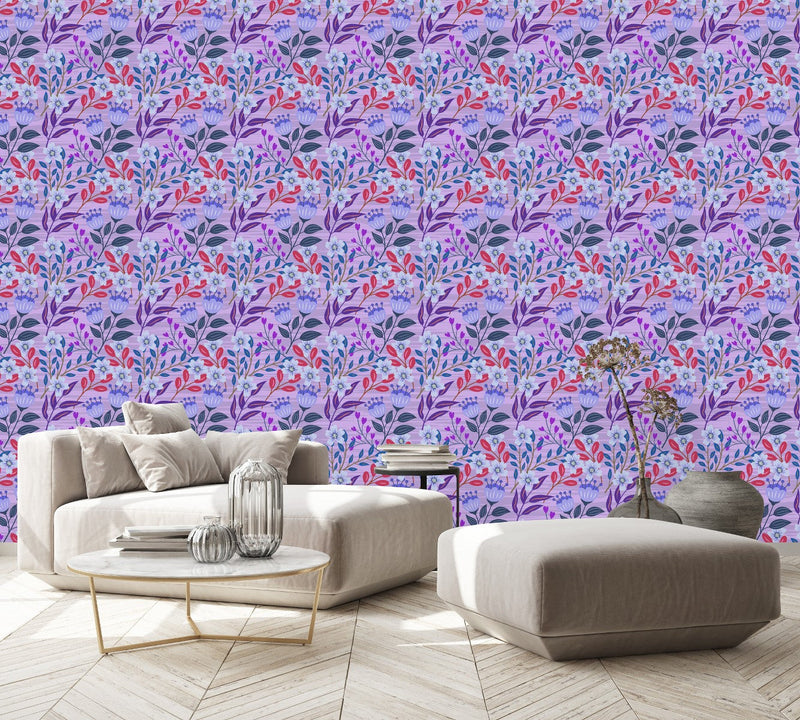 Modish Purple Floral Wallpaper